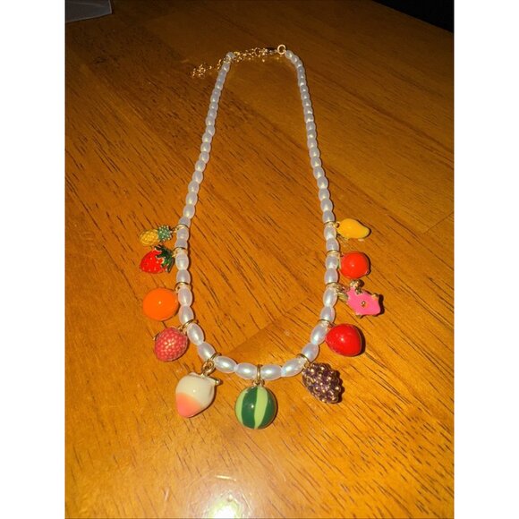 Piper K Fruit Necklace Charms Gold Tone Beaded Pearl Colorful Hand Painted NWOB - Picture 3 of 8